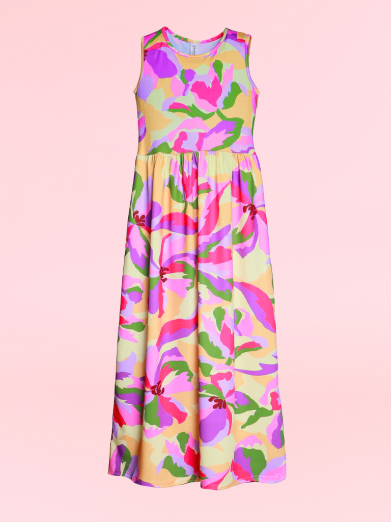 Girls Colorful Floral Print Sleeveless Maxi Dress