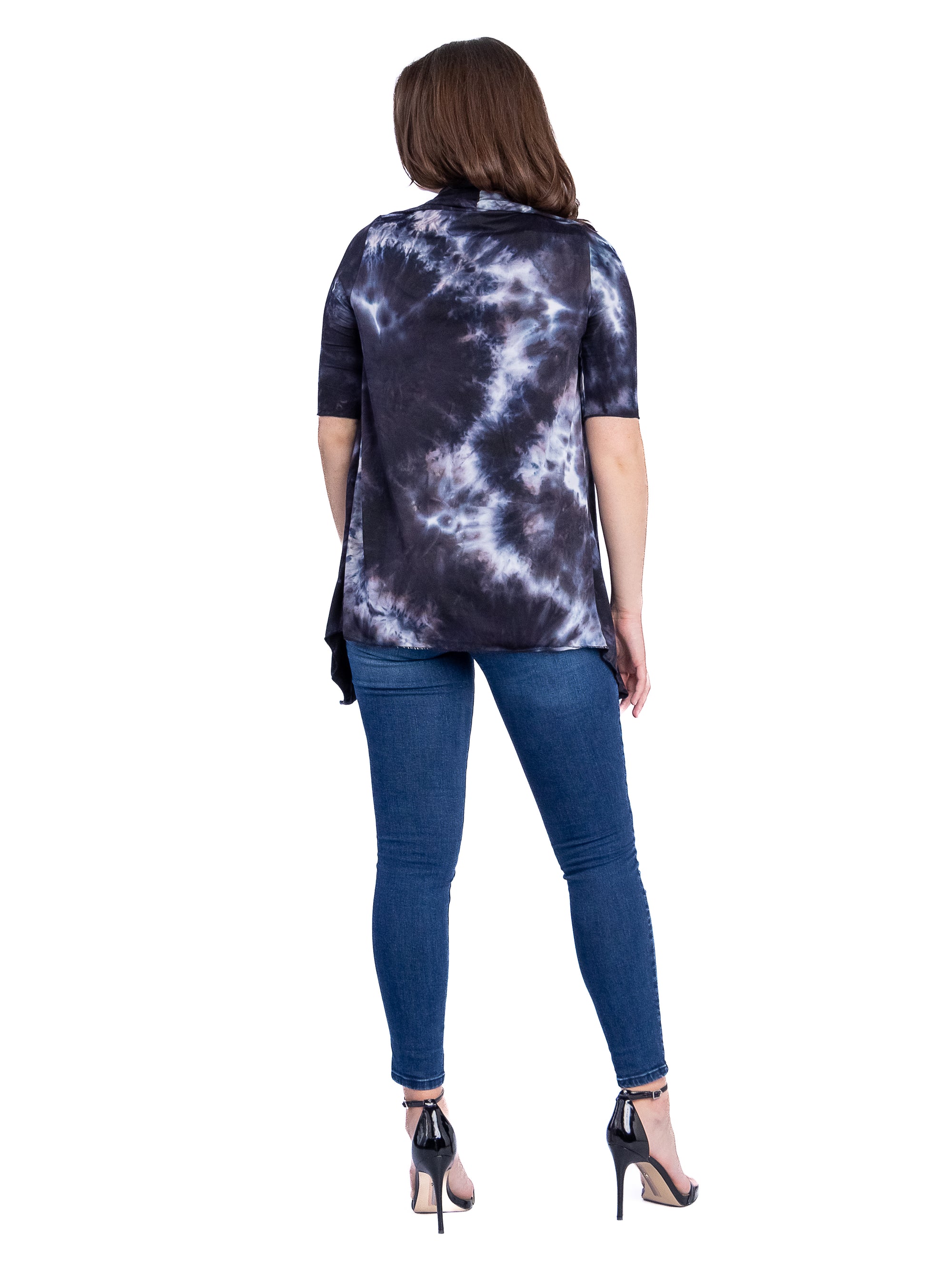 Tie Dye Elbow Sleeve Open Front Cardigan