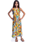 Girls Yellow Floral Print Sleeveless Maxi Dress
