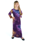 24seven Comfort Apparel Purple Tie Dye Girls Long Sleeve Side Slit Maxi Dress