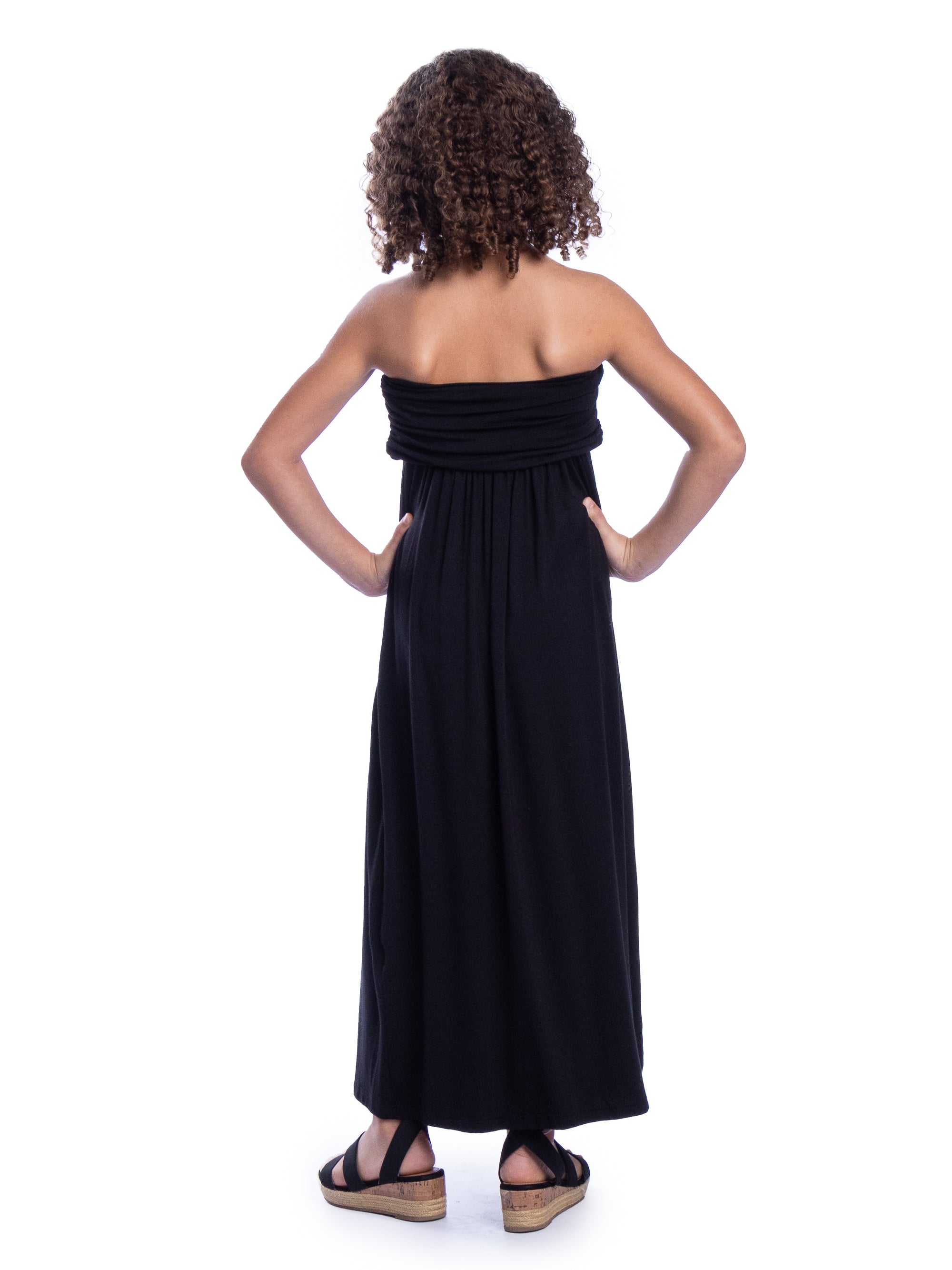 Girls Solid Color Strapless Tube Maxi Dress