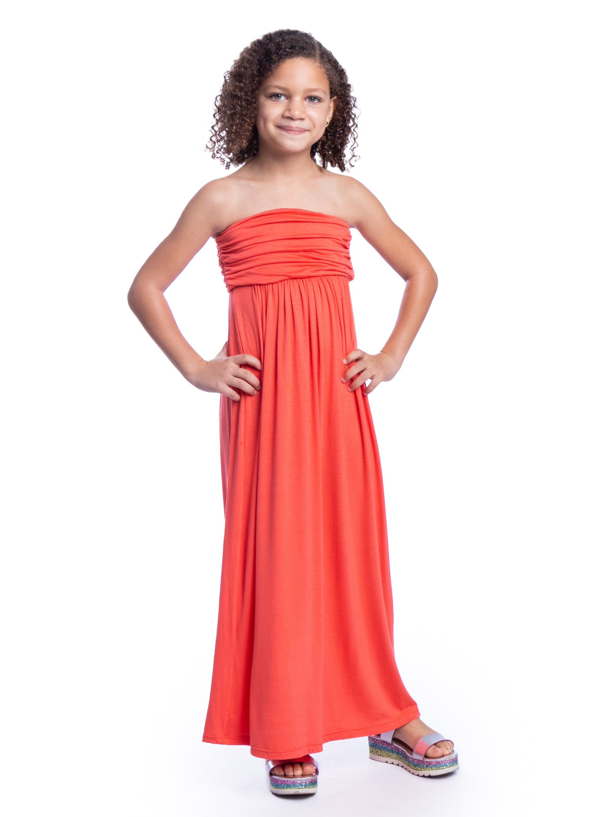 Girls Solid Color Strapless Tube Maxi Dress