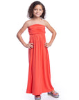 Girls Solid Color Strapless Tube Maxi Dress