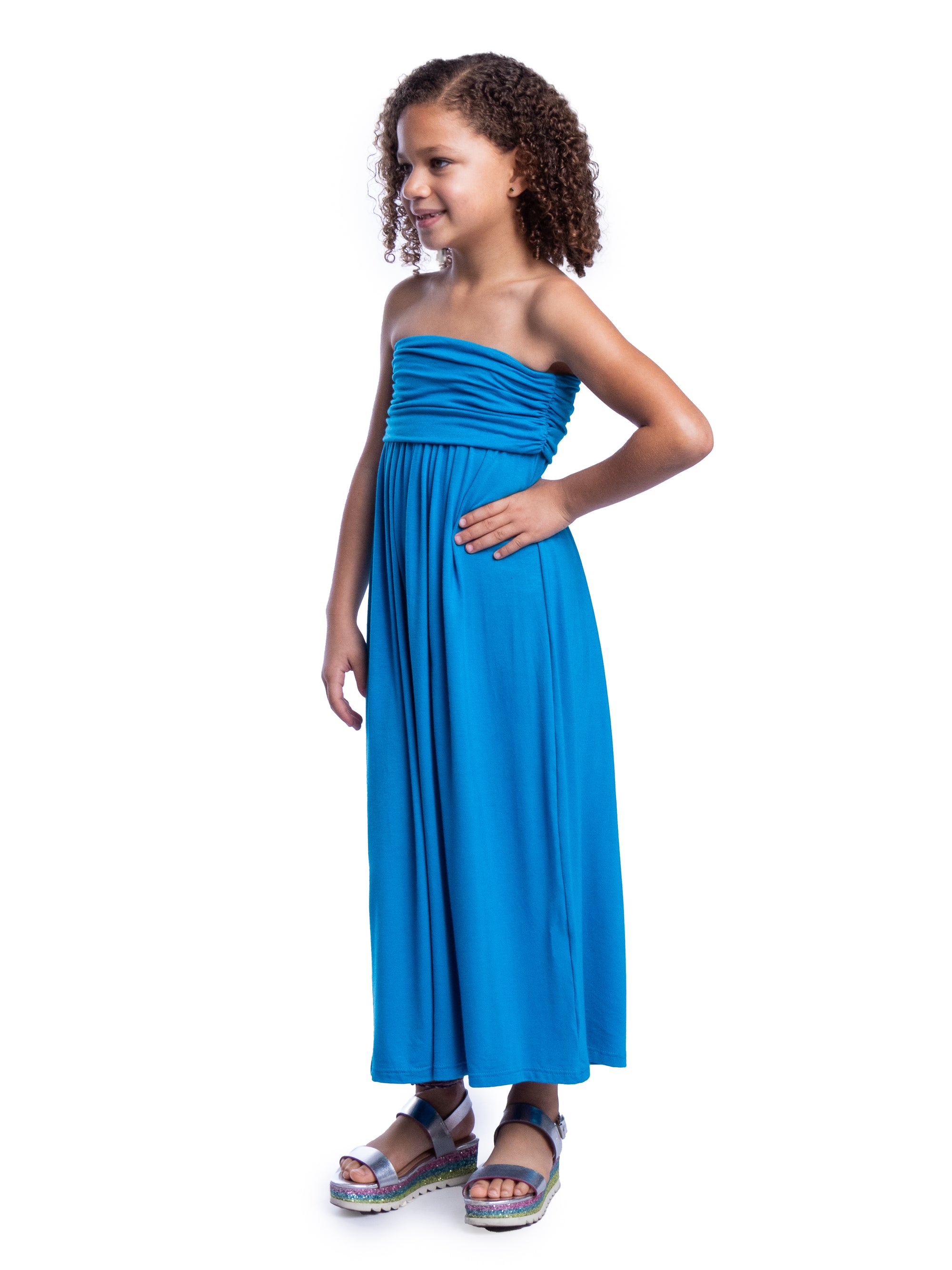 Girls Solid Color Strapless Tube Maxi Dress