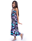 Girls Purple Butterfly Print Strapless Tube Maxi Dress