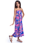 Girls Blue Paisley Print Strapless Tube Maxi Dress