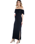Off Shoulder Ruffle Detail Maternity Maxi Dress