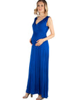 V Neck Sleeveless Maternity Maxi Dress with Belt