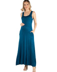 Scoop Neck Sleeveless Maternity Maxi Dress with Pockets