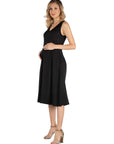 Fit and Flare Sleeveless Maternity Midi Dress with Pockets