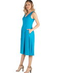 Fit and Flare Sleeveless Maternity Midi Dress with Pockets
