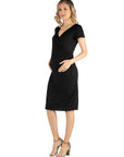 Faux Wrapover Maternity Dress with Cap Sleeves
