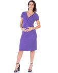 Faux Wrapover Maternity Dress with Cap Sleeves