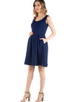 Sleeveless Pleated Maternity Dress with Pockets