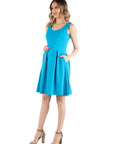 Sleeveless Pleated Maternity Dress with Pockets