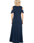 Ruffle Cold Shoulder A Line Maternity Maxi Dress