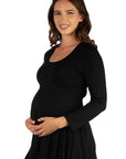 Long Sleeve Solid Color Swing Style Flared Maternity Tunic Top