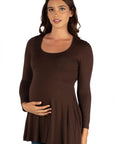 Long Sleeve Solid Color Swing Style Flared Maternity Tunic Top