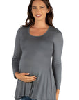 Long Sleeve Solid Color Swing Style Flared Maternity Tunic Top