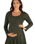Long Sleeve Solid Color Swing Style Flared Maternity Tunic Top
