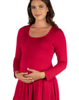 Long Sleeve Solid Color Swing Style Flared Maternity Tunic Top
