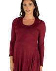 Long Sleeve Solid Color Swing Style Flared Maternity Tunic Top