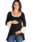 Black and Beige Bell Sleeve Hi Low Maternity Tunic Top