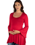 Long Bell Sleeve Flared Maternity Tunic Top