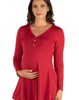 Flared Long Sleeve Henley Maternity Top