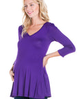 Three Quarter Sleeve V-Neck Maternity Tunic Top