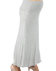 Womens Elastic Waist Solid Color Maternity Maxi Skirt