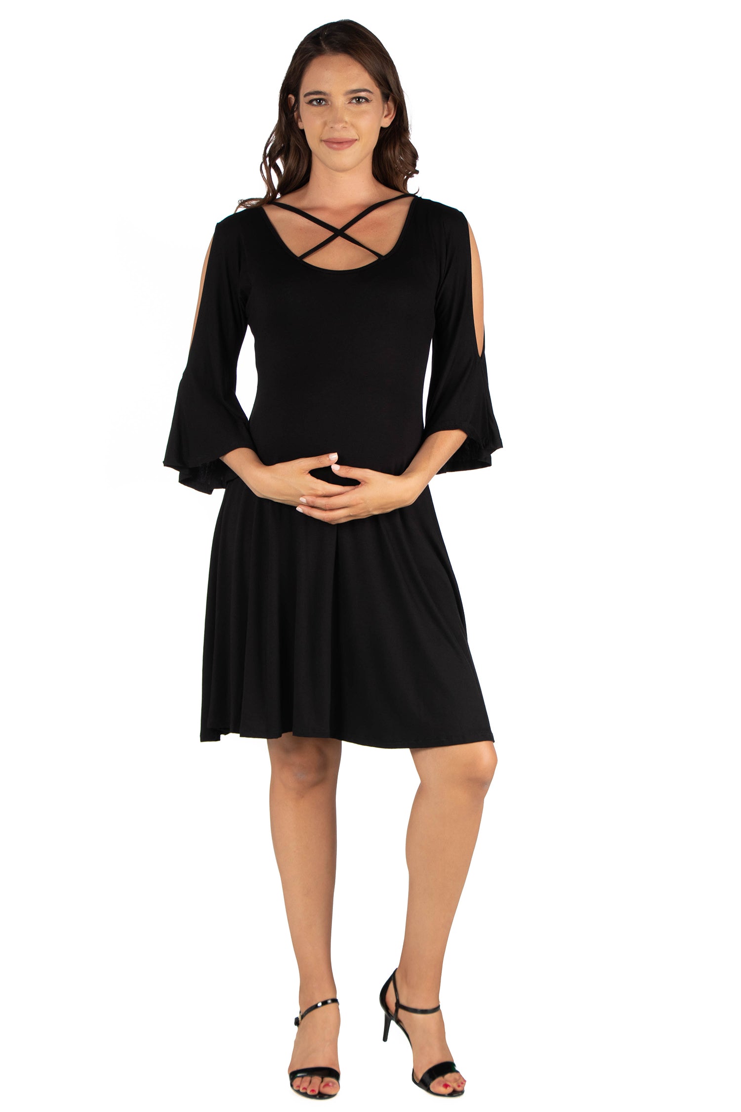 Maternity Knee Length Cold Shoulder Dress