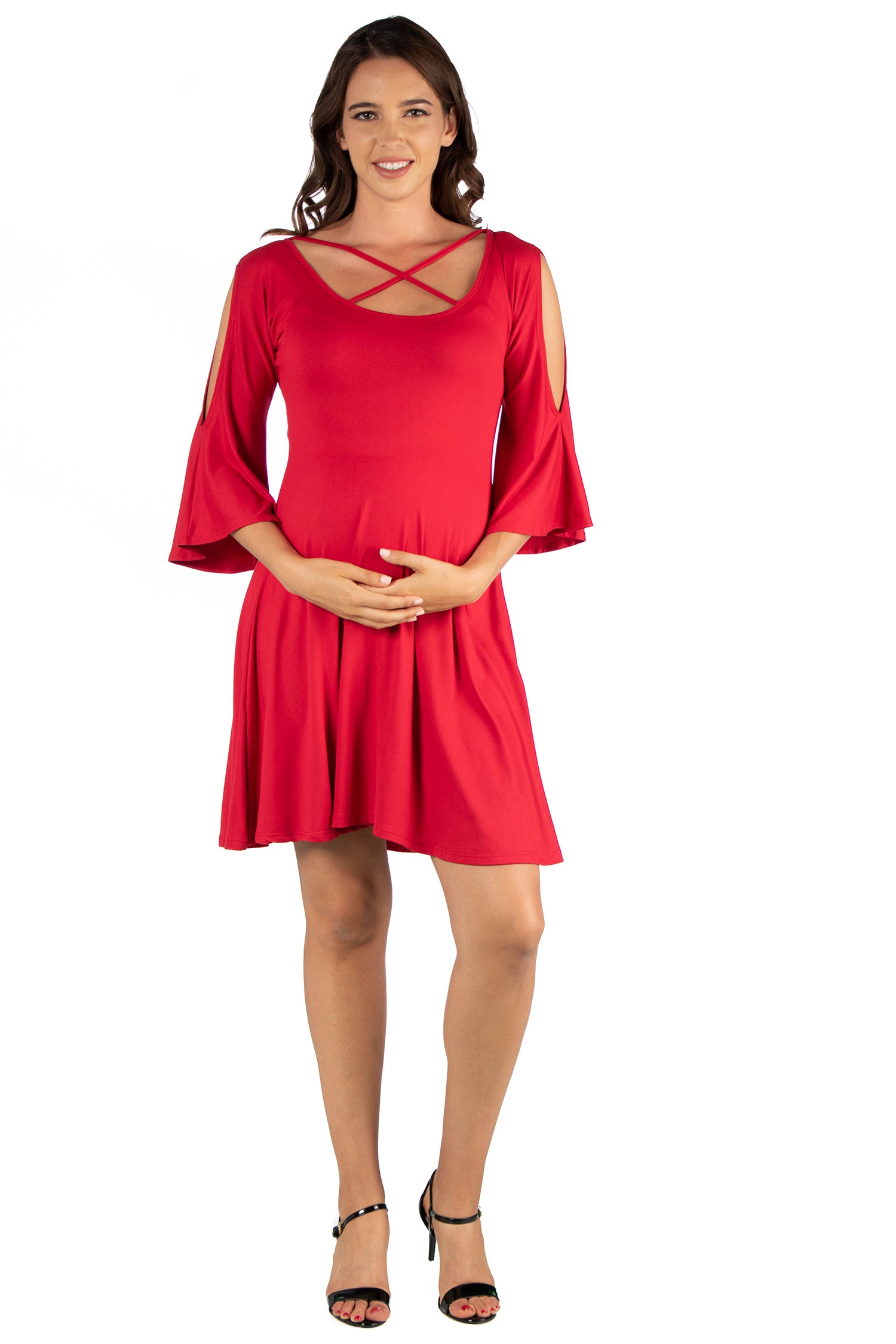 Maternity Knee Length Cold Shoulder Dress