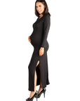 Long Sleeve Side Slit  Maternity Maxi Dress