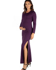 Long Sleeve Side Slit  Maternity Maxi Dress