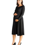 Midi Length Fit N Flare Pocket Maternity Dress