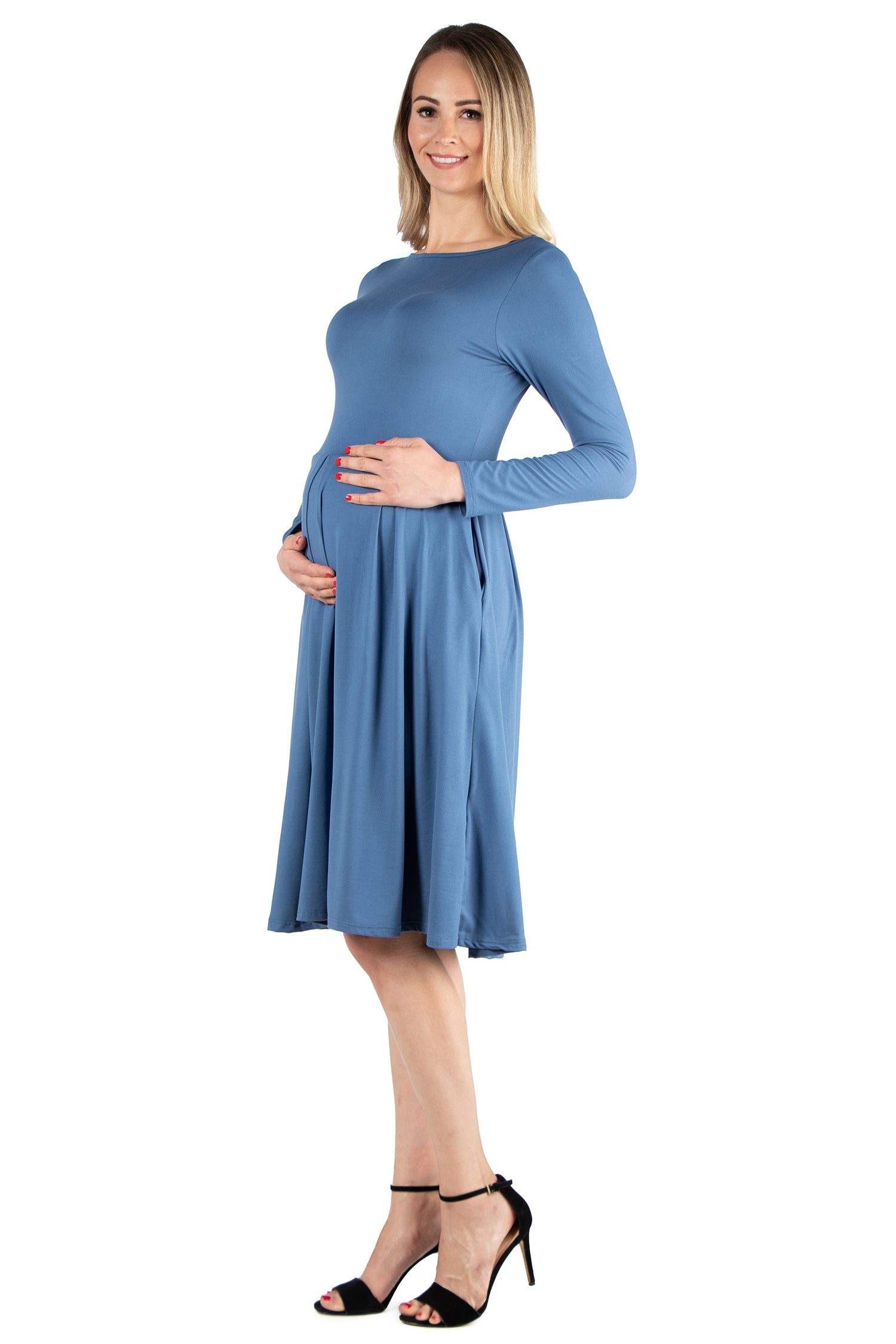 Midi Length Fit N Flare Pocket Maternity Dress