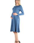 Midi Length Fit N Flare Pocket Maternity Dress