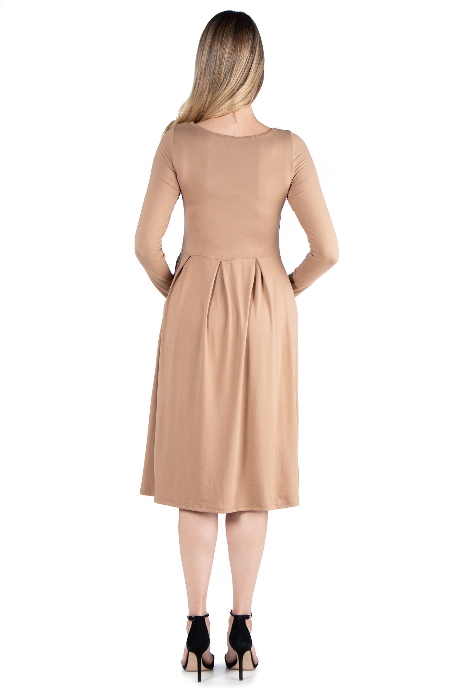 Midi Length Fit N Flare Pocket Maternity Dress