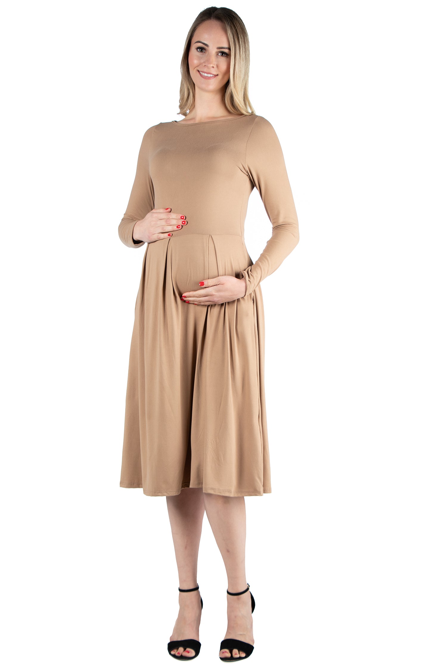 Midi Length Fit N Flare Pocket Maternity Dress