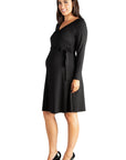 Chic V-Neck Long Sleeve Belted Maternity Dress