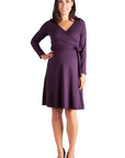 Chic V-Neck Long Sleeve Belted Maternity Dress