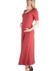 Casual Maternity Maxi Dress With Sleeves