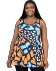 Orange Butterfly Print Plus Size  Scoop Neck Tank Top