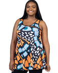Orange Butterfly Print Plus Size  Scoop Neck Tank Top