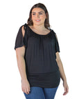 Plus Size Womens Solid Color Short Sleeve Split Shoulder Top