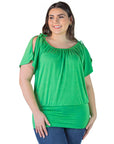 Plus Size Womens Solid Color Short Sleeve Split Shoulder Top
