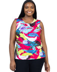 Plus Size Pink Pleated Crew Neckline Back Closure Sleeveless Top