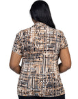 Plus Size Brown Print Short Sleeve V Neck Wrap Top