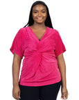 Plus Size V Neck Knot Front Kimono Sleeve Top